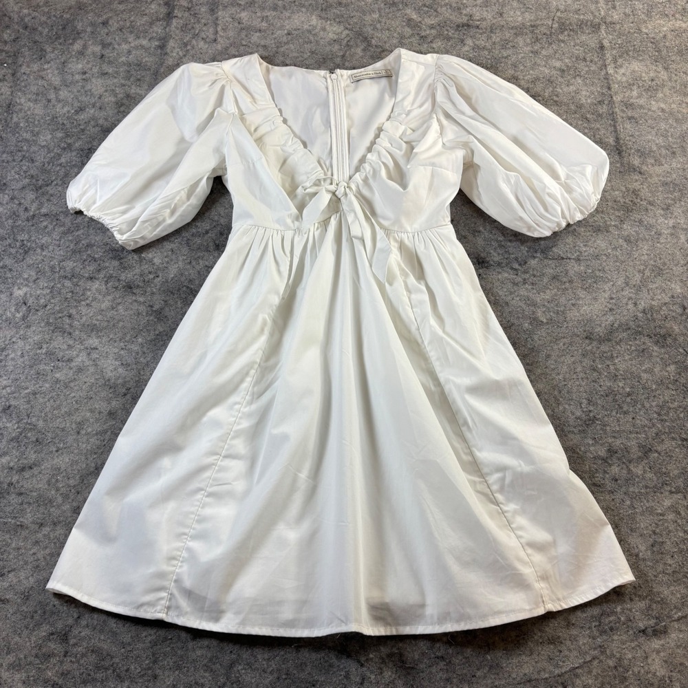 Abercrombie & Fitch White Puff Sleeve Tie Front Ruffle Mini Dress Women's Small